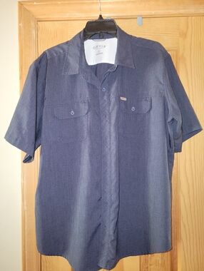 Orvis Mens Travel Camp Shirt Short Sleeve Button Down Blue Size XL